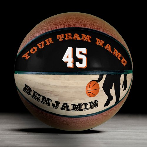 Custom Players Team Name Number Wood Floor Basketball