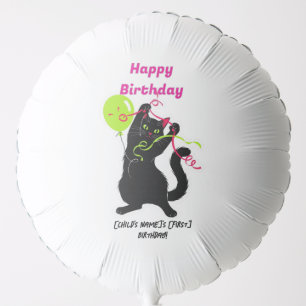 Custom Playful Black Cat with Green Balloon 