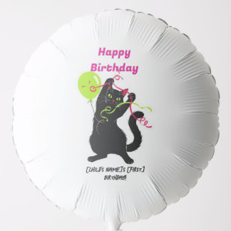 Custom Playful Black Cat with Green Balloon