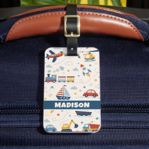 Custom Playful Boat Airplane Car Train Pattern Luggage Tag
