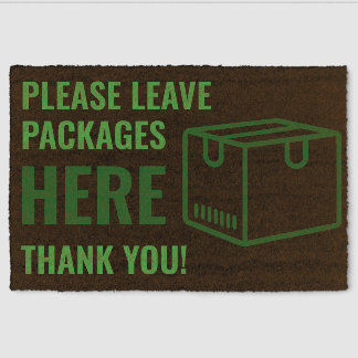 Custom Please Leave Packages Here Sign GREEN BLACK Fiber Doormat