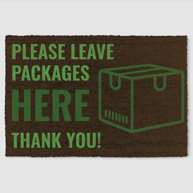 Custom Please Leave Packages Here Sign GREEN BLACK Fiber Doormat (Front)