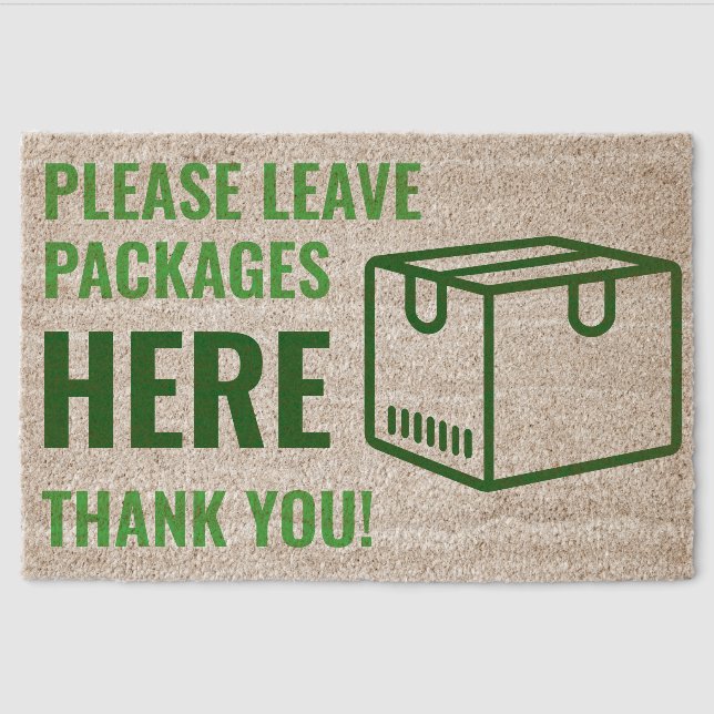 Custom Please Leave Packages Here Sign GREEN Fiber Doormat (Front)