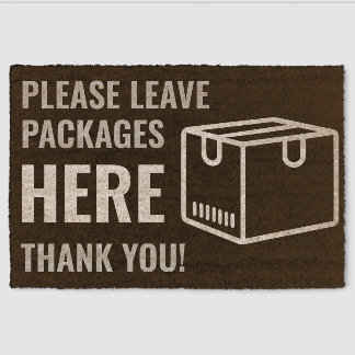 Custom Please Leave Packages Here Sign WHITE BLACK Fiber Doormat