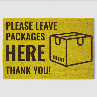 Custom Please Leave Packages Here YELLOW Fiber Doormat