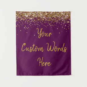 Custom Plum and Gold Birthday Party Photo Booth Tapestry