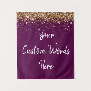 Custom Plum and Gold Birthday Party Photo Booth Tapestry