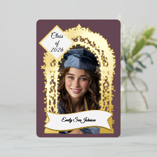 Custom Plum Grad Party Invitation Photo Collage Foil Invitation