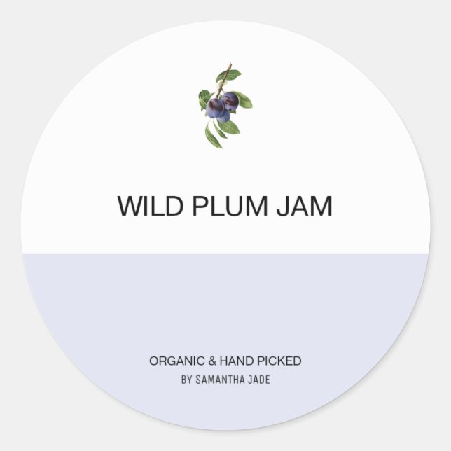 Custom Plum Jam & Preserve Jar Labels for Pantry (Front)