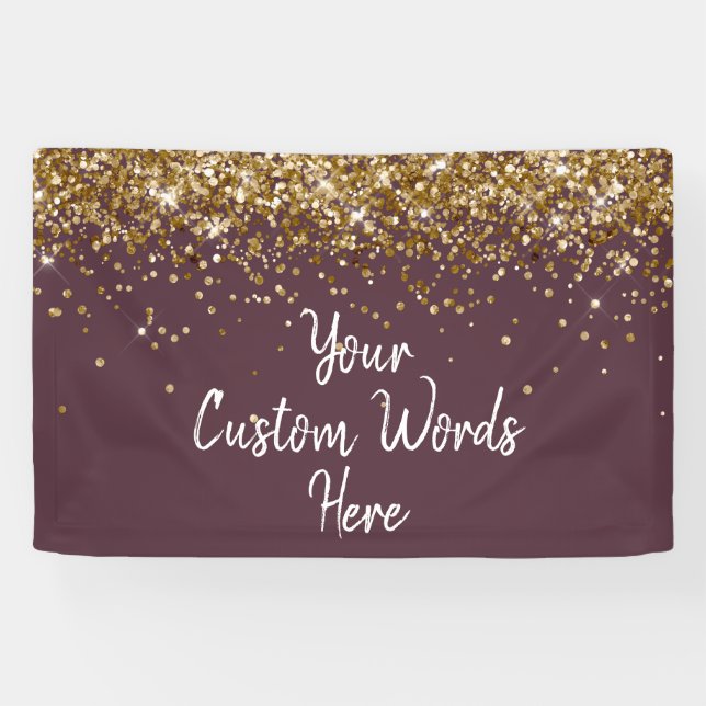 Custom Plum Purple Gold Birthday Party Photo Booth Banner (Horizontal)