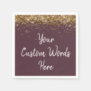 Custom Plum Purple Gold Serviette Birthday Party Napkins