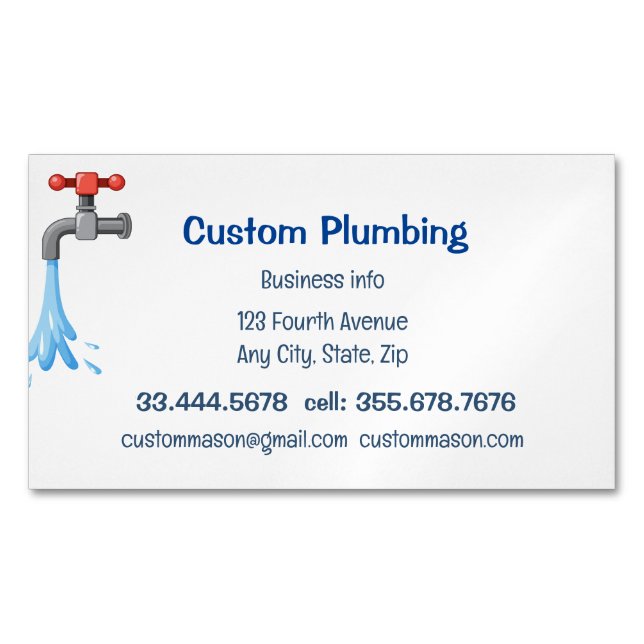 Custom Plumbing Contractors Business  Business Card Magnet (Front)