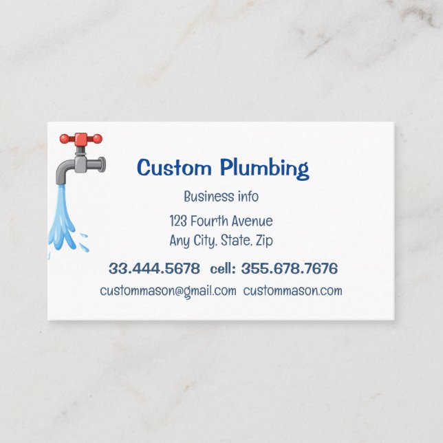 Custom Plumbing Contractors Business  Card (Front)