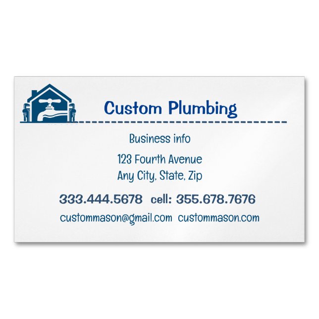 Custom Plumbing Contractors Business  Card Magnet (Front)