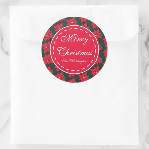 Custom Poinsettia Christmas Gift Tag Stickers