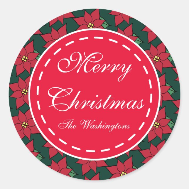 Custom Poinsettia Christmas Gift Tag Stickers (Front)