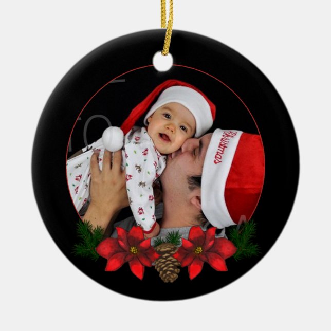Custom Poinsettia Holiday Photo Ornament (Front)