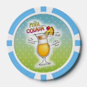 CUSTOM POKER CHIP, PINA COLADA RECIPE COCKTAIL ART CHIPS
