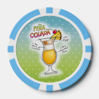 CUSTOM POKER CHIP, PINA COLADA RECIPE COCKTAIL ART CHIPS