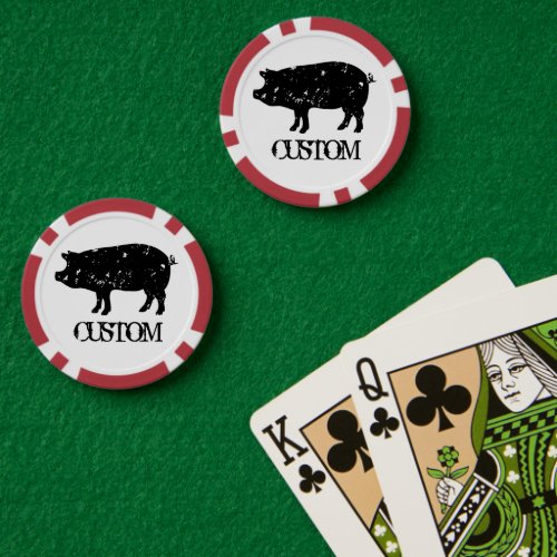 Custom poker chip tokens with pig silhouette logo