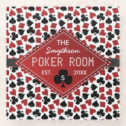 Custom Poker Room or Club Casino Card Suits Vegas Glass Coaster