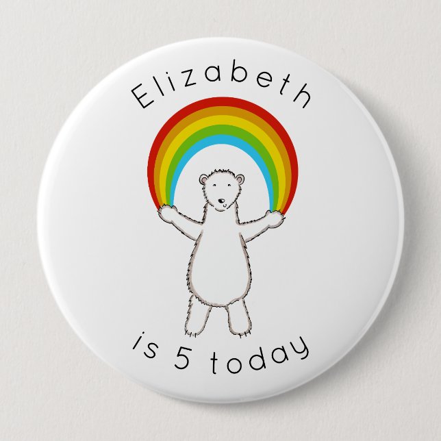 Custom Polar Bear & Rainbow Age Button Badge (Front)