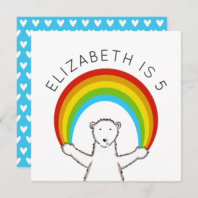 Custom Polar Bear & Rainbow Birthday Invitation (Front/Back)