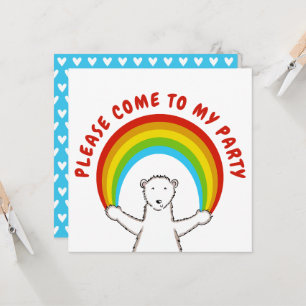 Custom Polar Bear & Rainbow Birthday Invitation
