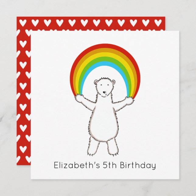Custom Polar Bear & Rainbow Birthday Invitation (Front/Back)