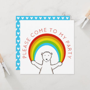 Custom Polar Bear & Rainbow Birthday Invitation