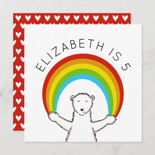 Custom Polar Bear & Rainbow Birthday Invitation (Front/Back)
