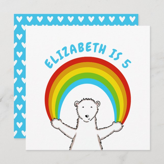 Custom Polar Bear & Rainbow Birthday Invitation (Front/Back)
