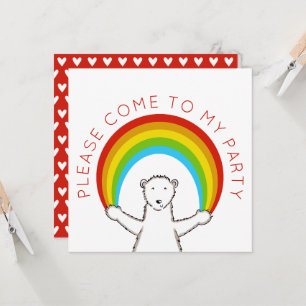 Custom Polar Bear & Rainbow Birthday Invitation