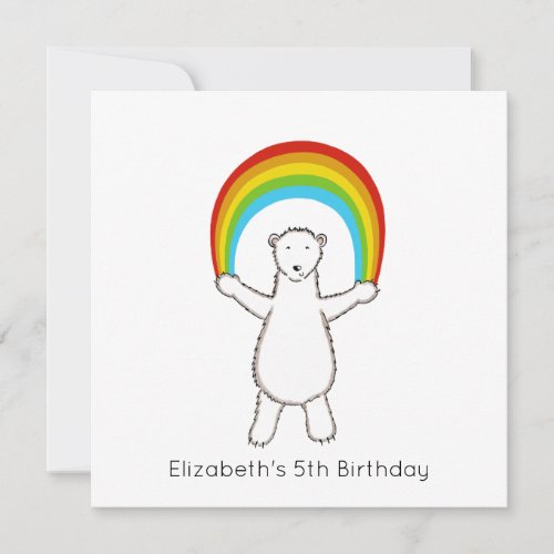 Custom Polar Bear  Rainbow Birthday Invitation