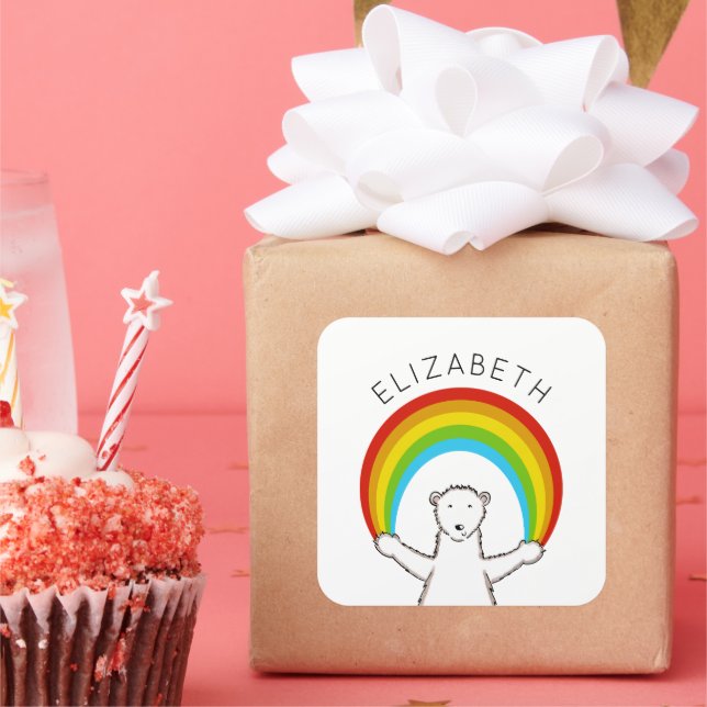 Custom Polar Bear & Rainbow  Square Sticker (Party)