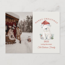 Custom polar bear watercolor Christmas photo gift