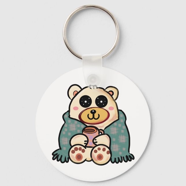 Custom Polar Bear with Coffee | Cute Winter Art Keychain (Front)