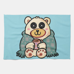 Custom Polar Bear with Coffee Cute Winter Art Kitchen Towel