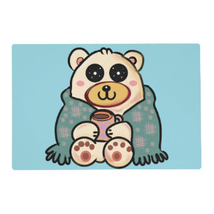 Custom Polar Bear with Coffee Cute Winter Art Placemat