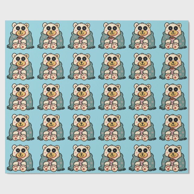 Custom Polar Bear with Coffee | Cute Winter Art Wrapping Paper (Flat)
