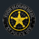 Custom police department law enforcement dartboard<br><div class="desc">Custom police department law enforcement dartboard. Custom wall decor personalized with your name, precinct, force, county, jail, correction facility, prison etc. Yellow police star badge with round text. All customizable colors. Fun darts game for home, office, work place, garage, bar, cafe, pub, kid's Birthday party, garden etc. To protect and...</div>