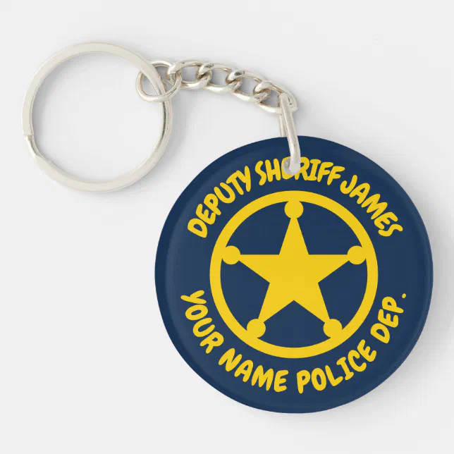 Personalized Sheriff Badge Keychain with Number, Rank & Dept.