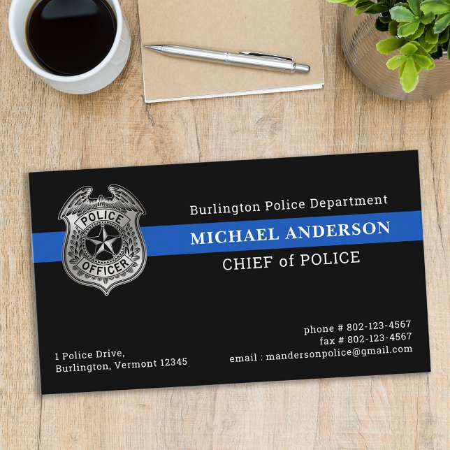 Custom Police Department Thin Blue Line Flag Logo Business Card (Creator Uploaded)
