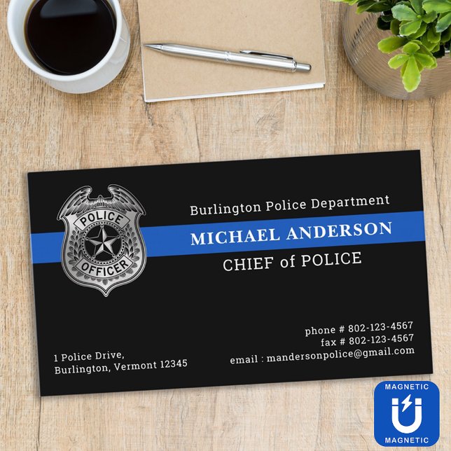 Custom Police Department Thin Blue Line Flag Logo Business Card Magnet (Creator Uploaded)