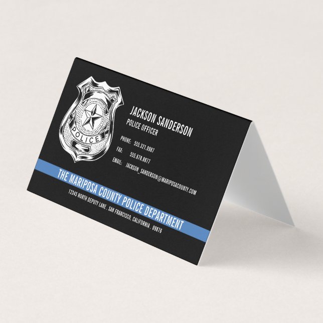 Custom Police Department Thin Blue Line Logo Business Card (Front)