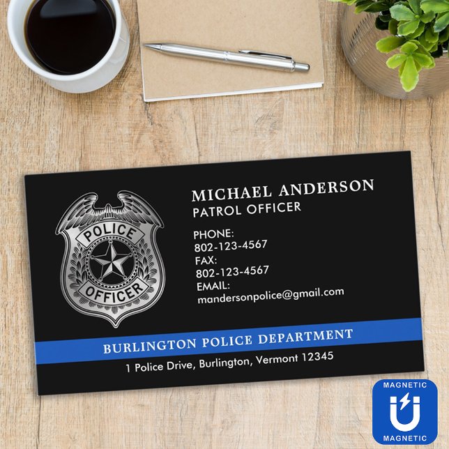 Custom Police Department Thin Blue Line Logo Business Card Magnet (Creator Uploaded)