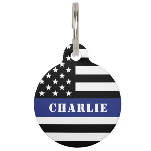 Custom Police Dog K9 Police Officer Thin Blue Line Pet ID Tag