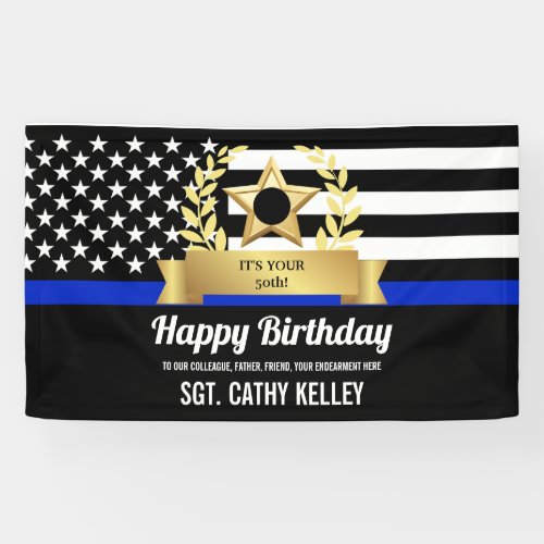 Custom Police Flag Thin Blue Line Happy Birthday  Banner