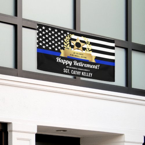 Custom Police Flag Thin Blue Line Happy Retirement Banner