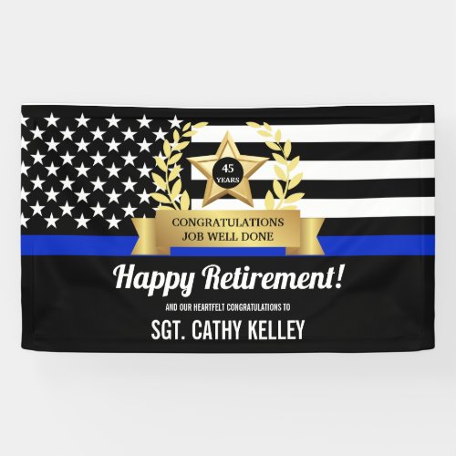 Custom Police Flag Thin Blue Line Happy Retirement Banner